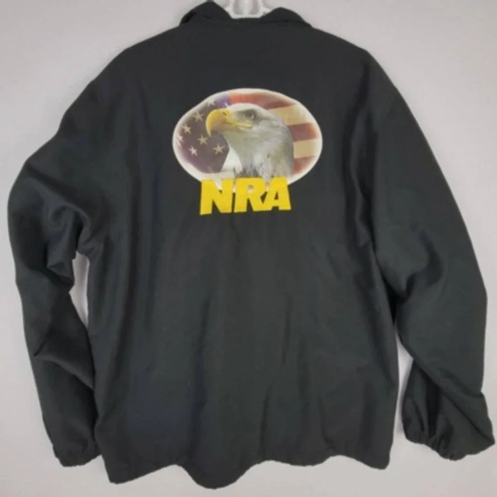 NRA Jacket Coat Men's XXL Black Yellow Solid Waist Length Pockets Embroidered